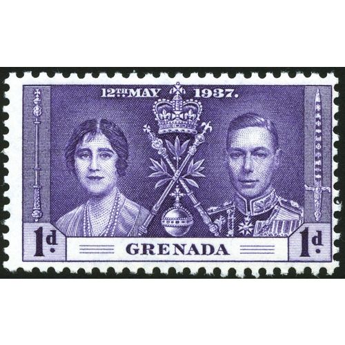 Grenada KGVI 1937 Coronation 1d Violet Mounted Mint MM SG 149 Sc 128 CD302 stamp