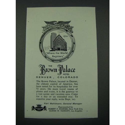 1965 Brown Palace Hotel Ad - Where the World Registers