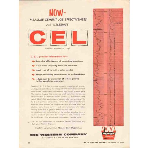 WESTERN COMPANY 1962 measure cement job effectiveness oil vintage ad