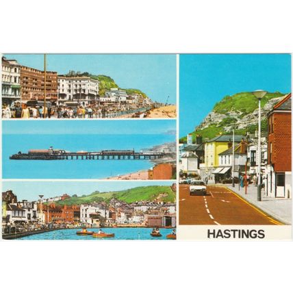 Postcard Hastings, Sussex Multiview. East Cliff, Marine Lake. Unposted