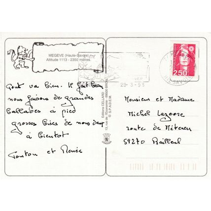 Megeve France Postcard posted 1993 VGC