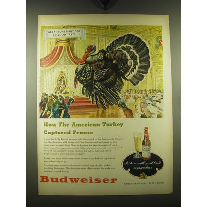 1948 Budweiser Beer Ad - How the American Turkey captured France