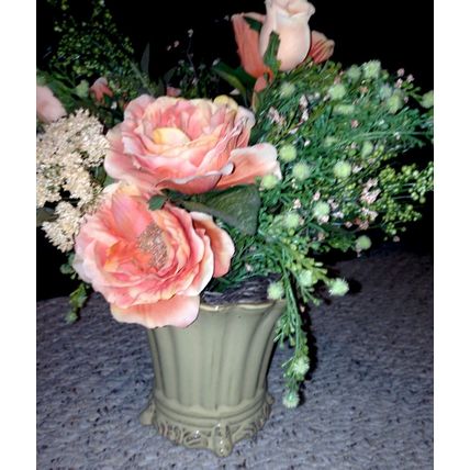 Rose Decorative Flower Centerpiece Arrangements w/Hand-Thrown Potters Wheel Pot