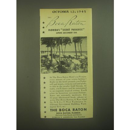 1945 The Boca Raton Hotel Advertisement - Florida's Secret Paradise