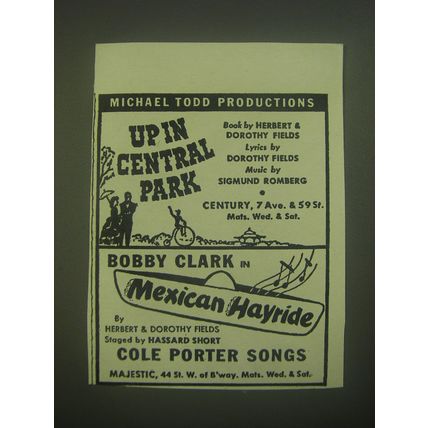 1945 Up in Central Park and Mexican Hayride Plays Advertisement