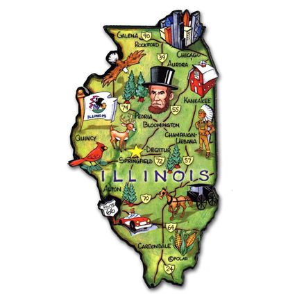 Illinois The Land of Lincoln State Artwood Jumbo Fridge Magnet