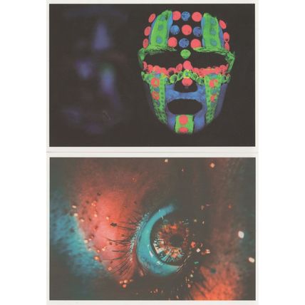 Tribal Man Rave Carnival Flourescent Glowing Eye 2x German Postcard s