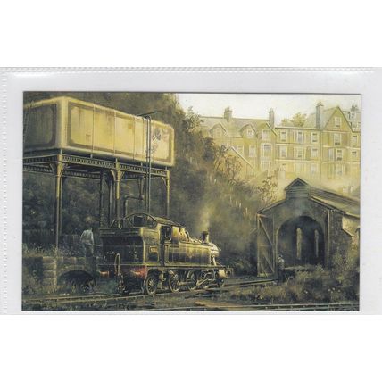 Locomotive refuelling near Shed Unknown Artist Reproduction Postcard unused VGC
