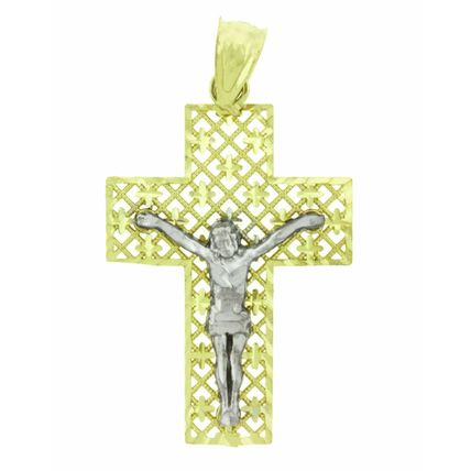 14k Gold Multi tone Cross Jesus Crucifix Religious Charm 2 Gram Pendant 38x23 mm