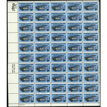 50th Anniversary of Airmail Service Full Sheet of Fifty 10 Cent Stamps C74