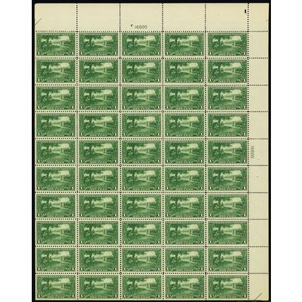 617, VF Mint NH Top PL# Sheet of 50 1¢ Stamps Brookman $400.00 - Stuart Katz