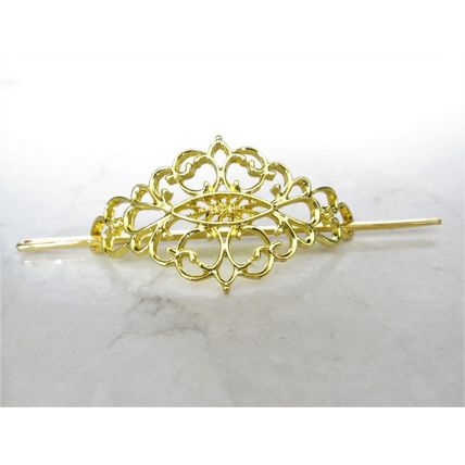 Small gold or silver filigree metal hair slide stick clip barrette