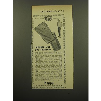 1959 Chipp Fashion Advertisement - Slender Line Odd Trousers