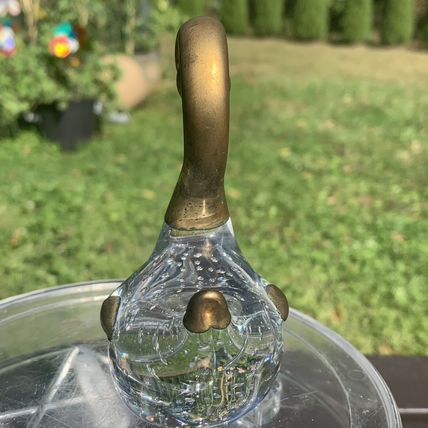 VTG Clear Glass Swan Figurine Paperweight Controlled Bubbles Brass Head Neck 4"