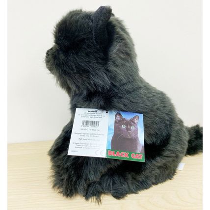 Black Cat hand made cuddly 12" Toy Cat With Collar And Engraved Tag Gift Wrapped