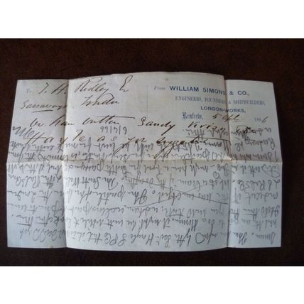 1866 GB QV 1d Red stamp FO Plate 76 entire William Simons Renfrew Shipbuilders