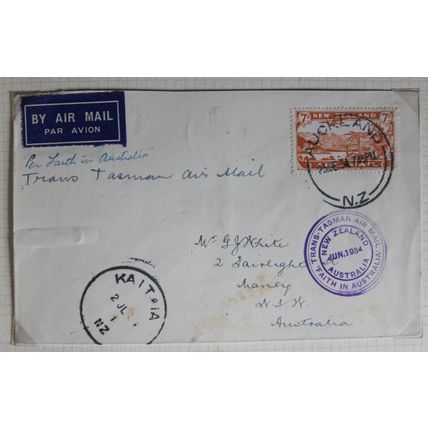 New Zealand 1931 7d Air Mail Stamp on 1934 Trans-Tasman Air Mail cover