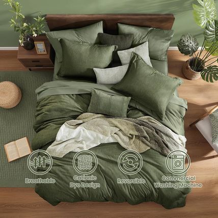 Monbix Queen Comforter Set - 7 Pieces Cationic Dyeing Olive Green Bed in a Bag Q