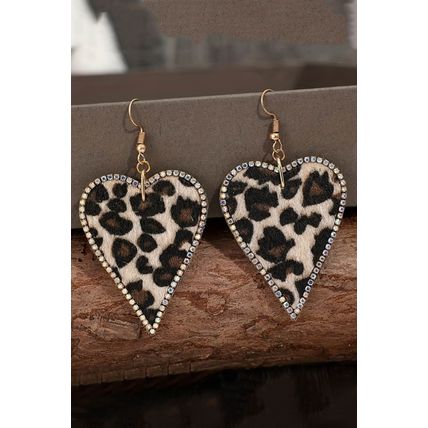 Multicolour Rhinestone Edge Leopard Print Heart Shape Earrings