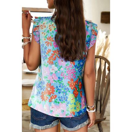 Sky Blue Frilled Collar Floral Vest