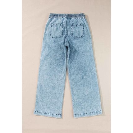 Myosotis Mineral Wash Drawstring Waist Loose Straight Denim Pants