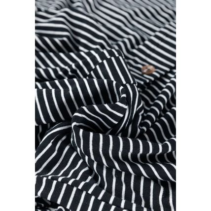 Black white Striped Print Buttoned Wide Leg Sleeveless Jumpsuit