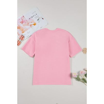 Pink Bow Applique Half Sleeve T-shirt
