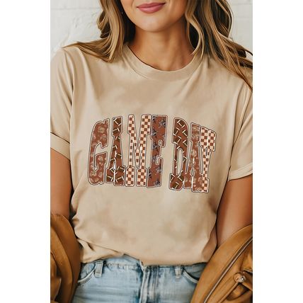 Khaki GAME DAY Rugby Checkered Letter Graphic T Shirt