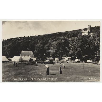 VENTNOR FLOWERS BROOK Tents Putting Castle mid 20th C. RPPC Valentines K 6469