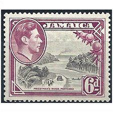 Jamaica 1950 SG128a 6d Grey & Purple P13.5x13 Mtd Mint