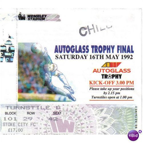 Stoke City v Stockport County 1991/2 Autoglass Trophy Final Football Ticket Stub