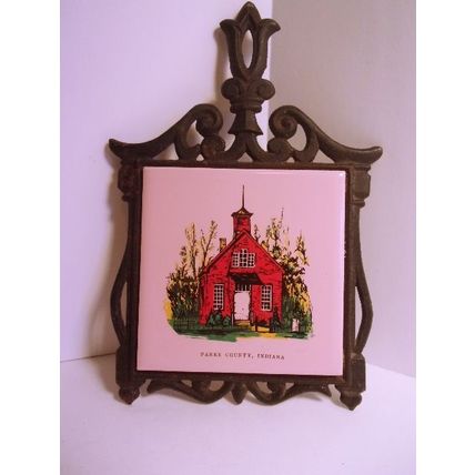 Vintage Cast Iron Trivet Little Red School House Parke County, IN