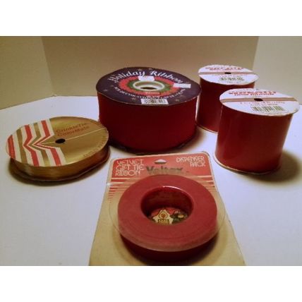 Lot of Vintage Christmas Ribbon For Packaging and Making Bows Red and Gold