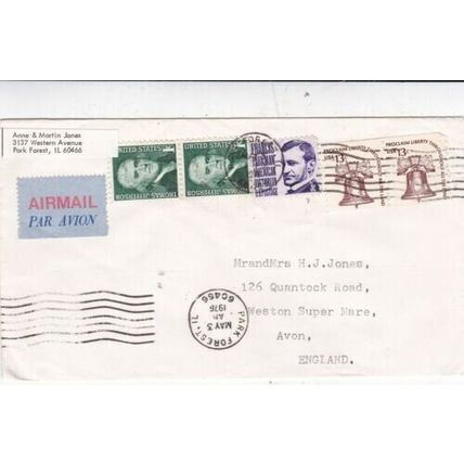United States 1976 Park Forest IL-Weston Super Mare Cover Park Forest cancel VGC