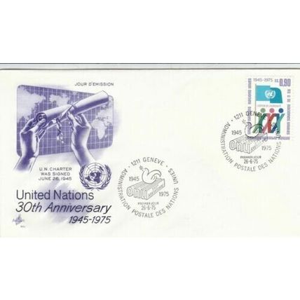United Nations 1975 30th Anniversary FDC Geneve special cancel unused VGC