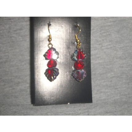 Unique design ab edge red crystal glass leaf gp earrings fun work play different