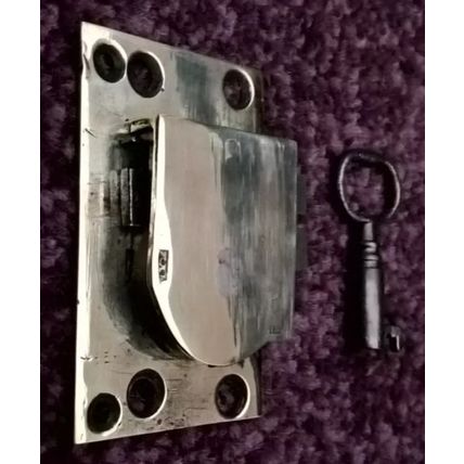 Antique Georgian Cupboard Cabinet Lock Brass Steel 1 Has 1 Key LEFT HANDED L0CK