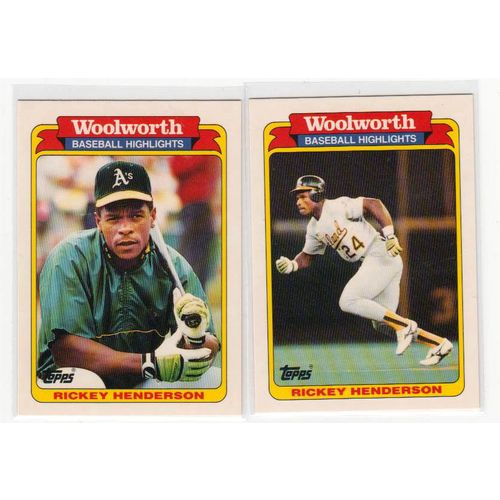 TWO 1991 Woolworth Rickey Henderson cards #2, #26 –HOF-Oddball