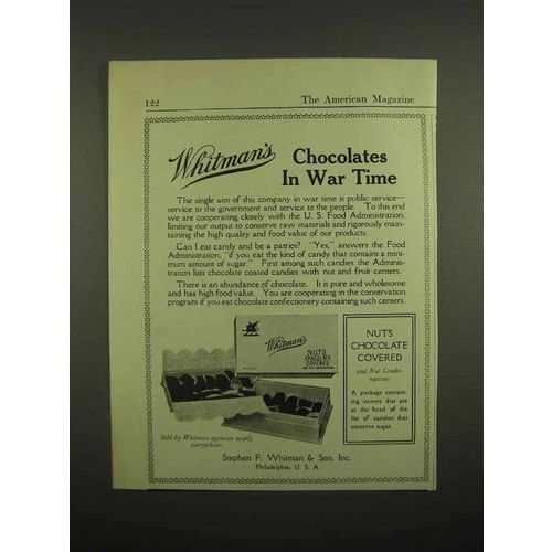1918 Whitman's Nuts Chocolate Covered Ad - In War Time