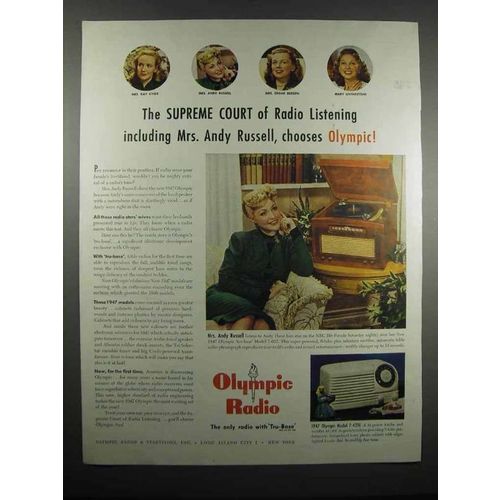 1947 Olympic Radio 7-622 Ad - Mrs. Andy Russell