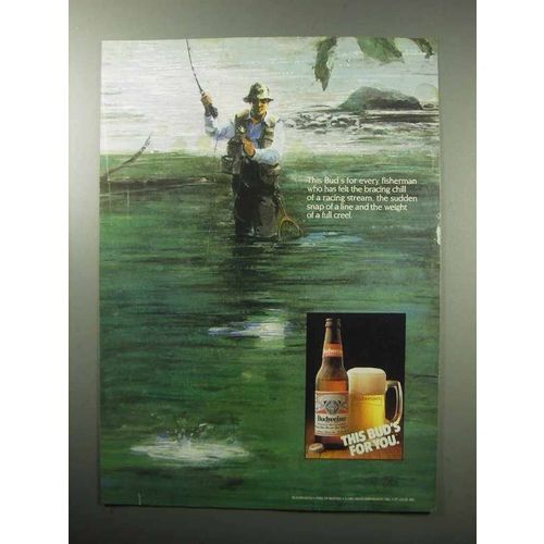 1987 Budweiser Beer Ad - Fisherman Face Bracing Chill