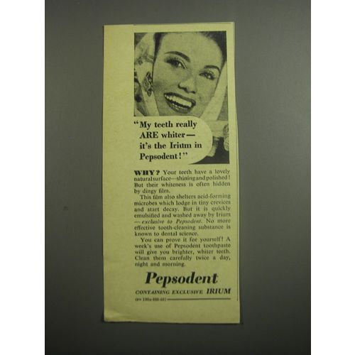 1948 Pepsodent Toothpaste Ad - My teeth really are whiter