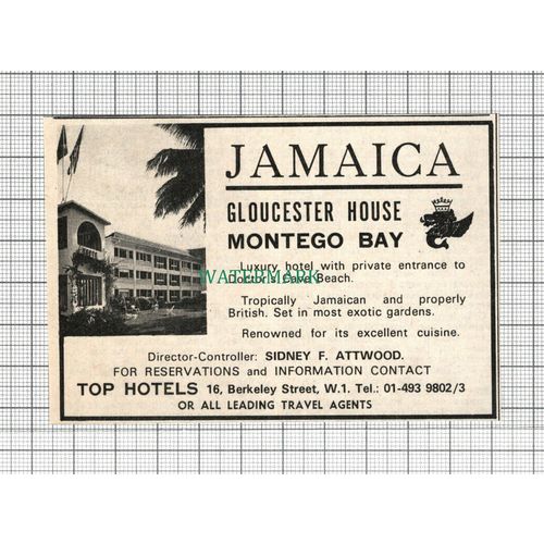 C2661) Gloucester House Montego Bay Jamaica Advert Sidney Attwood - 1968 Clip