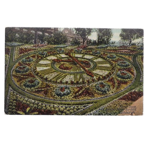 floral clock PRINCES STREET GARDENS, EDINBURGH. used postcard dated 1905? =