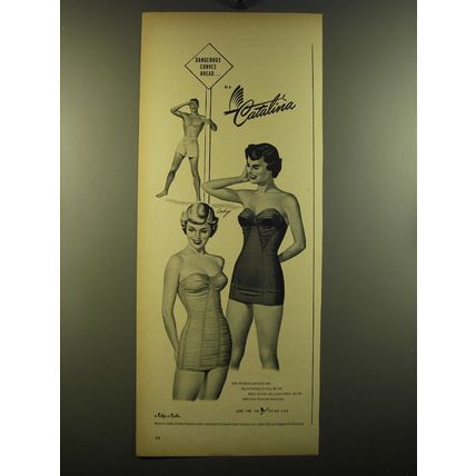 1950 Catalina Swimsuits Ad - art by Earl Cordrey - Dangerous Curves ahead