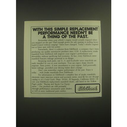1981 Edelbrock Intake Manifolds Ad - With this simple replacement performance