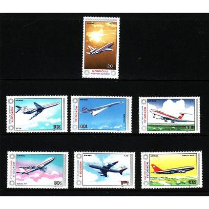 MONGOLIA 1984 CIVIL AVIATION SET 7 VALS U/M MINT