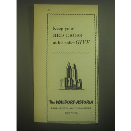 1945 The Waldorf-Astoria Hotel Ad - Keep your Red Cross at his side