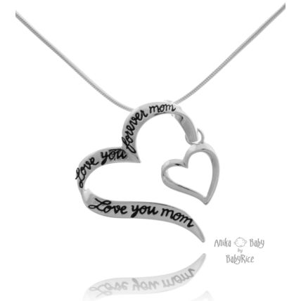 New Sterling Silver Heart Pendant Necklace Mothers Day Gift Love You Forever Mom