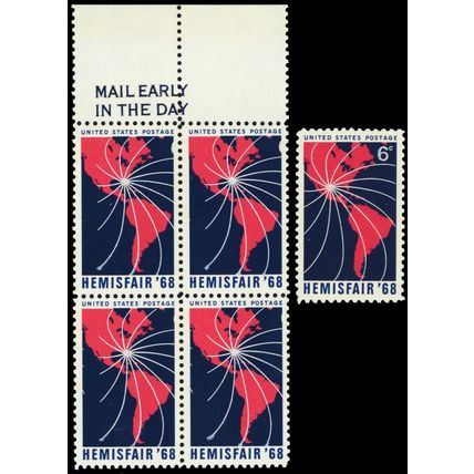 1340, Mint NH 6¢ White Color Shift Block Freak Error With Normal * Stuart Katz